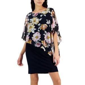 NWT Connected Apparel Floral Navy Dress Size 14